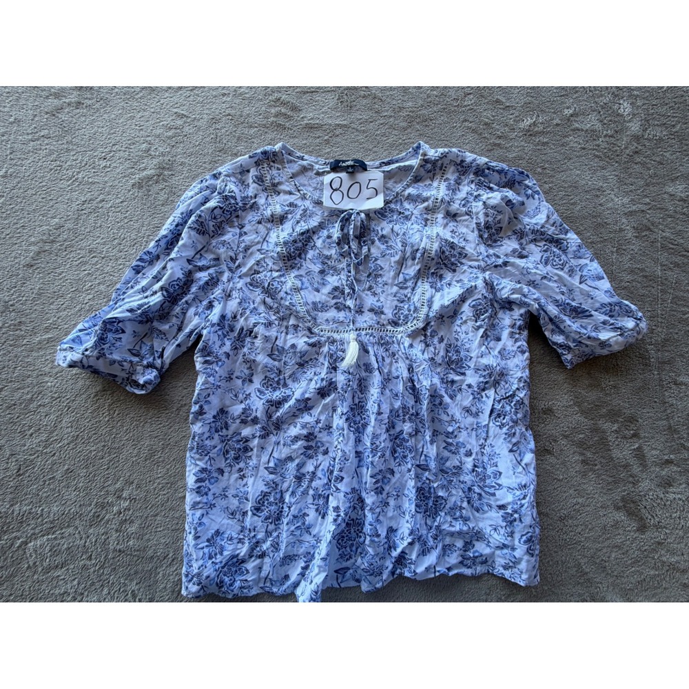 Angels Forever Young Blouse Womens S Blue Floral Boho Tassel Top
